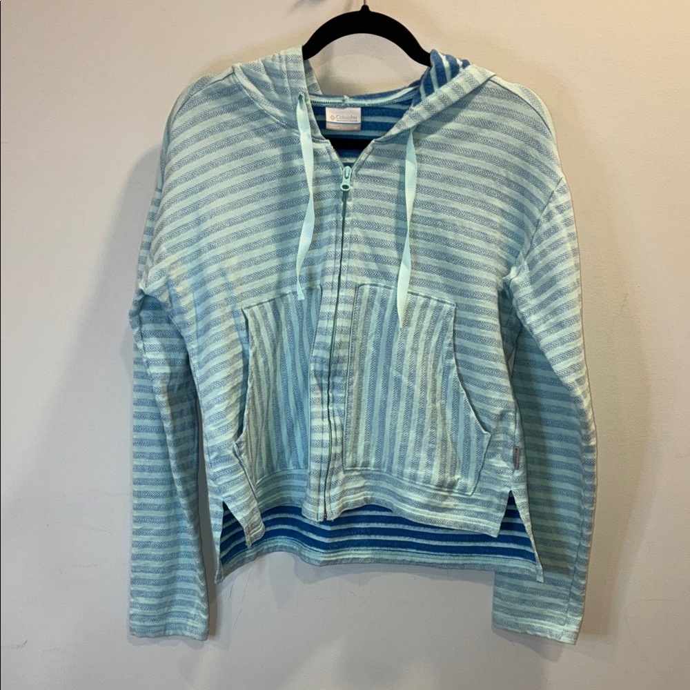 Columbia Melody Springs Striped Full Zip Hoodie Medium Blue White Athleisure